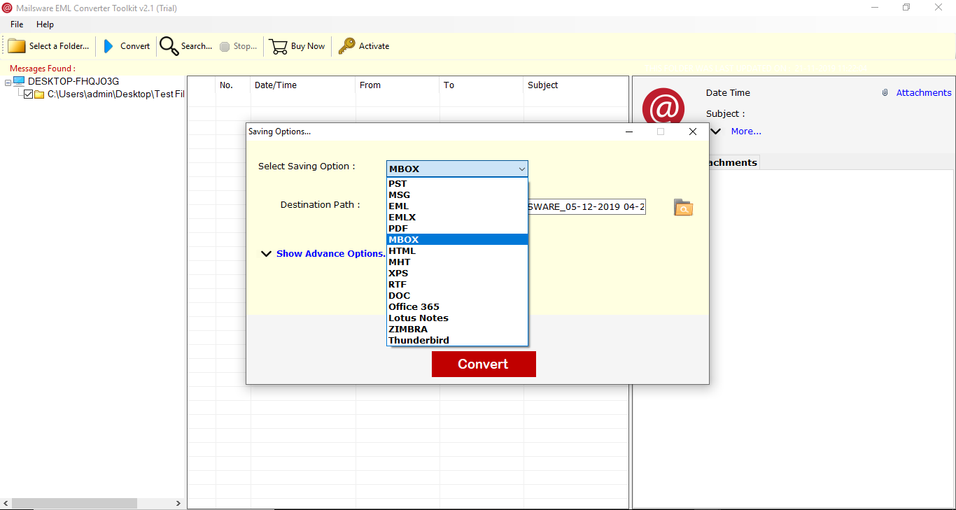 convert eml to mbox