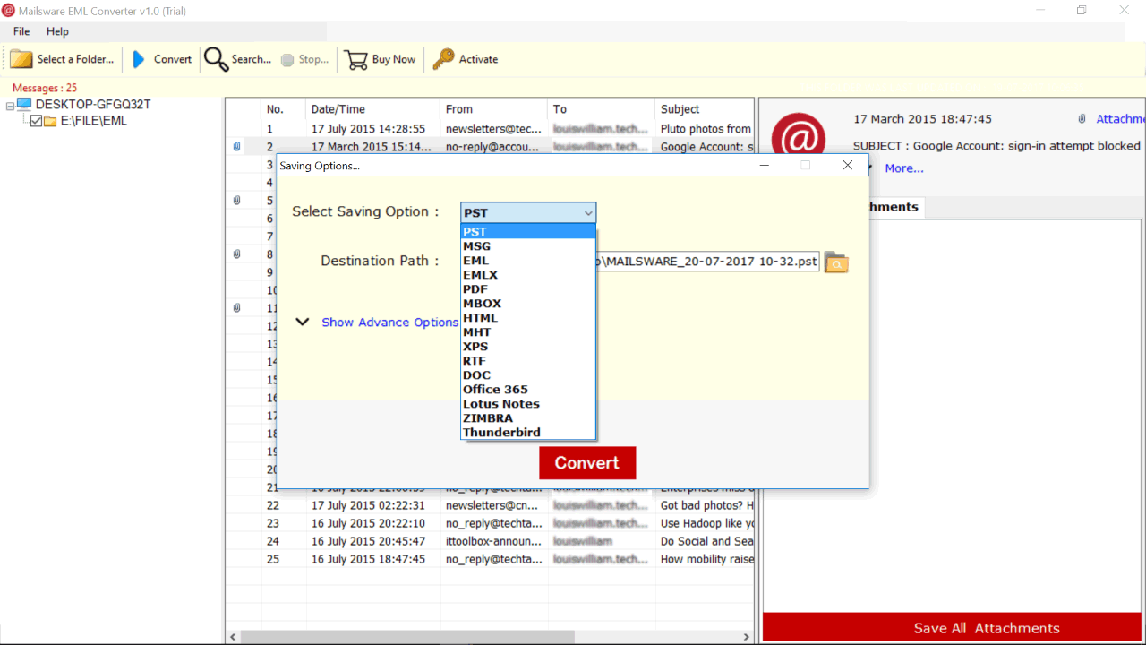 Choose Desired File Format and Location